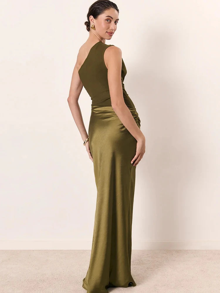 Satin One Shoulder Maxi Dress Celeste Rose