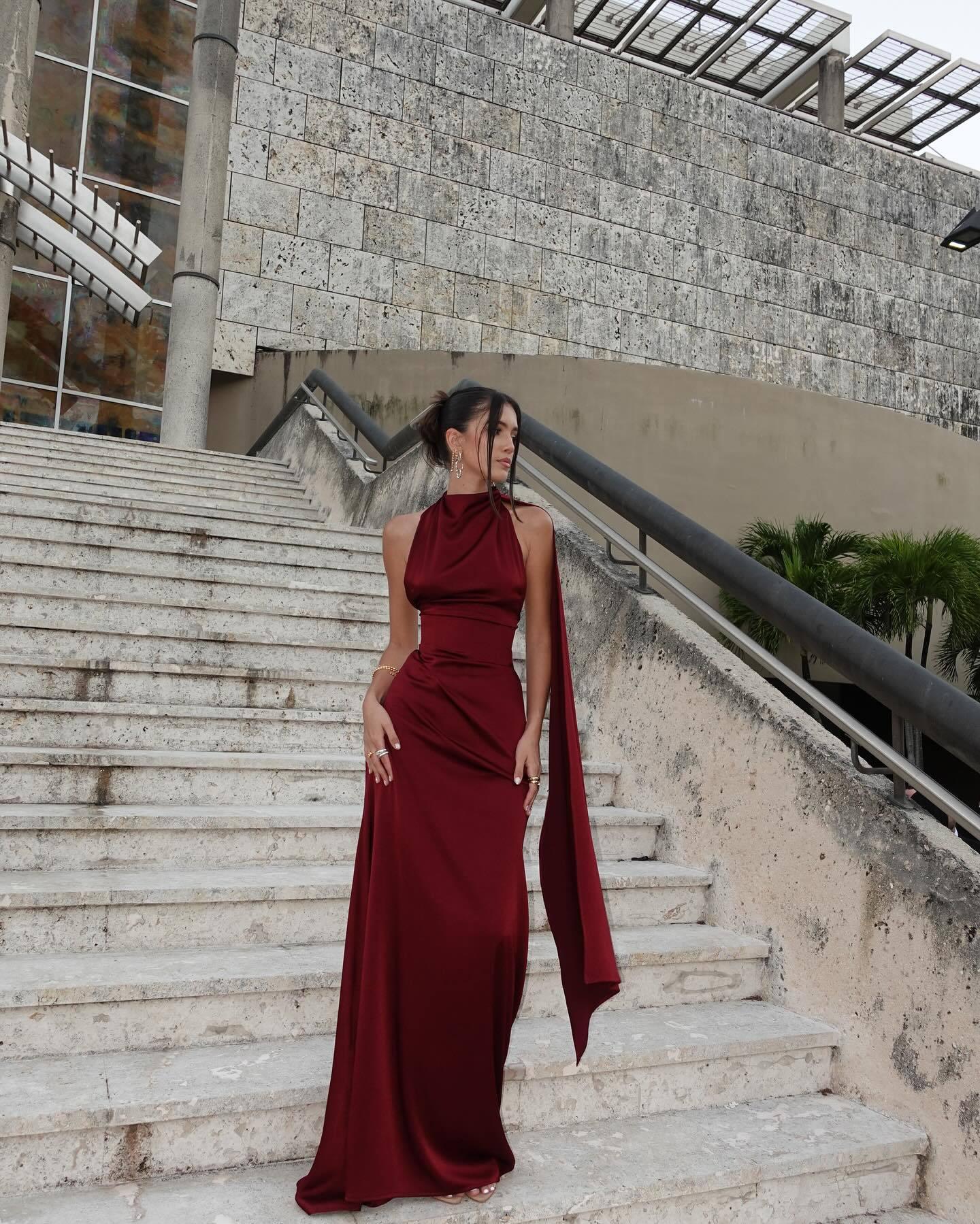 Satin Slip Maxi Dress Seraphina Rose - Rose & Mews