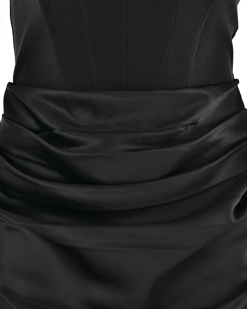 Black satin maxi dress with cowl neckline, Delphine Rose by Rose & Mews