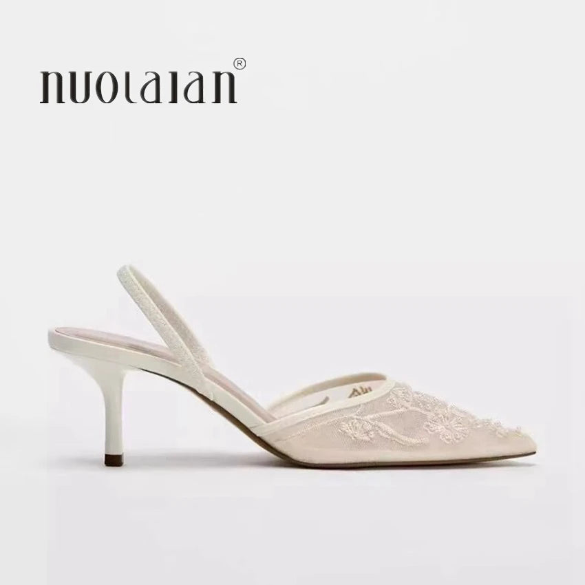 Embroidered Mesh Slingback Pumps Vivienne Rose