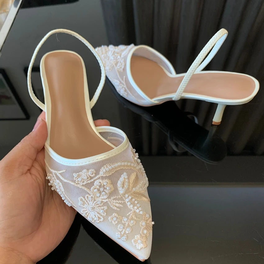 Embroidered Mesh Slingback Pumps Vivienne Rose