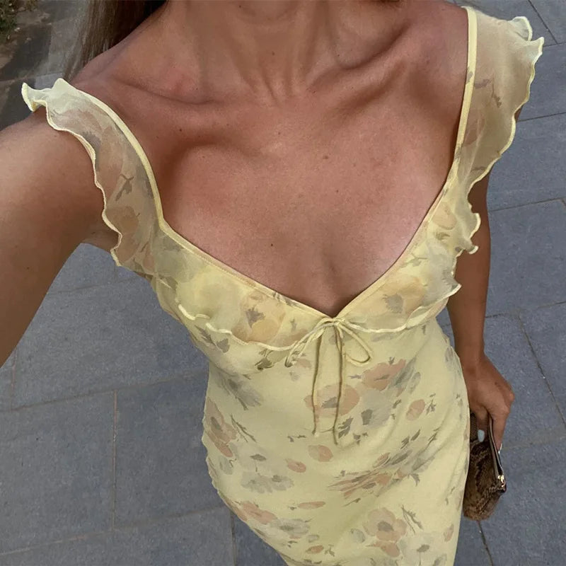 Floral Print Backless Maxi Dress Solène Rose