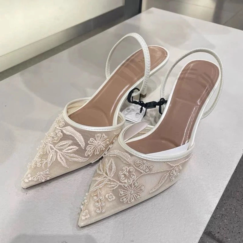 Embroidered Mesh Slingback Pumps Vivienne Rose