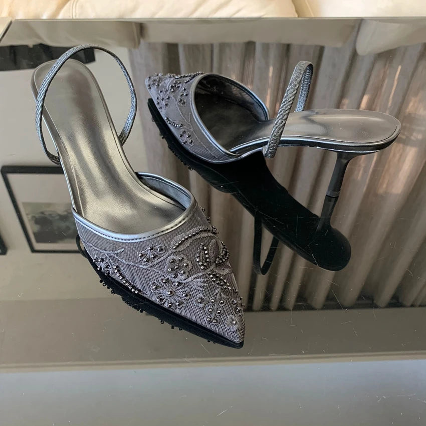 Embroidered Mesh Slingback Pumps Vivienne Rose