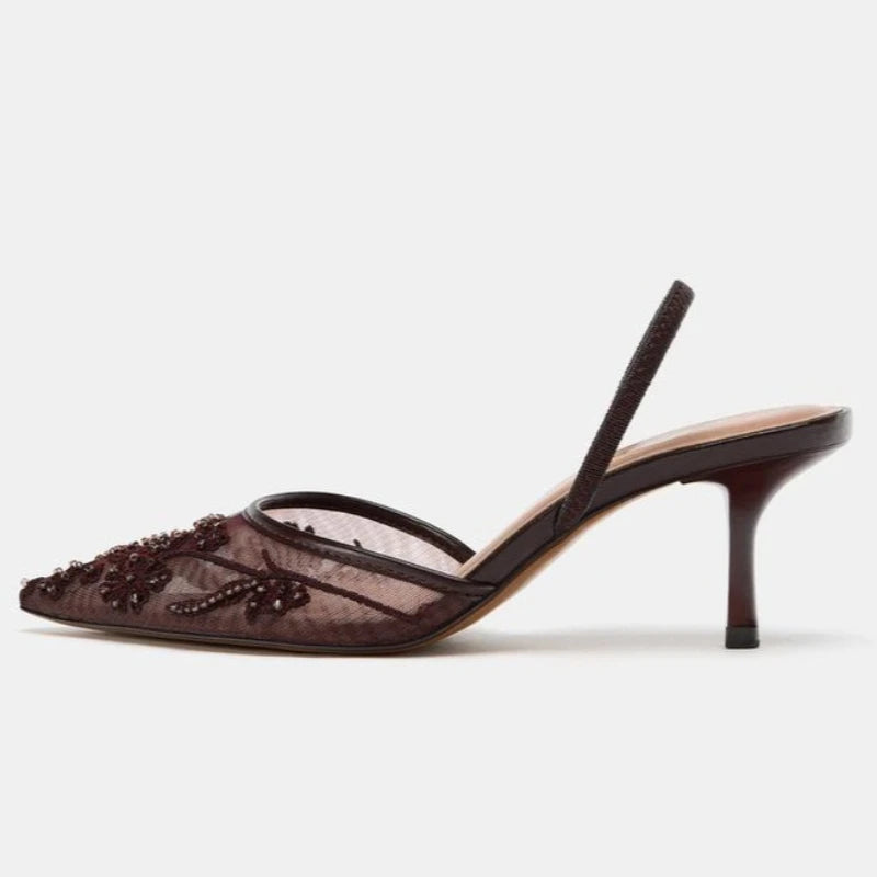 Embroidered Mesh Heeled Sandals Celeste Rose