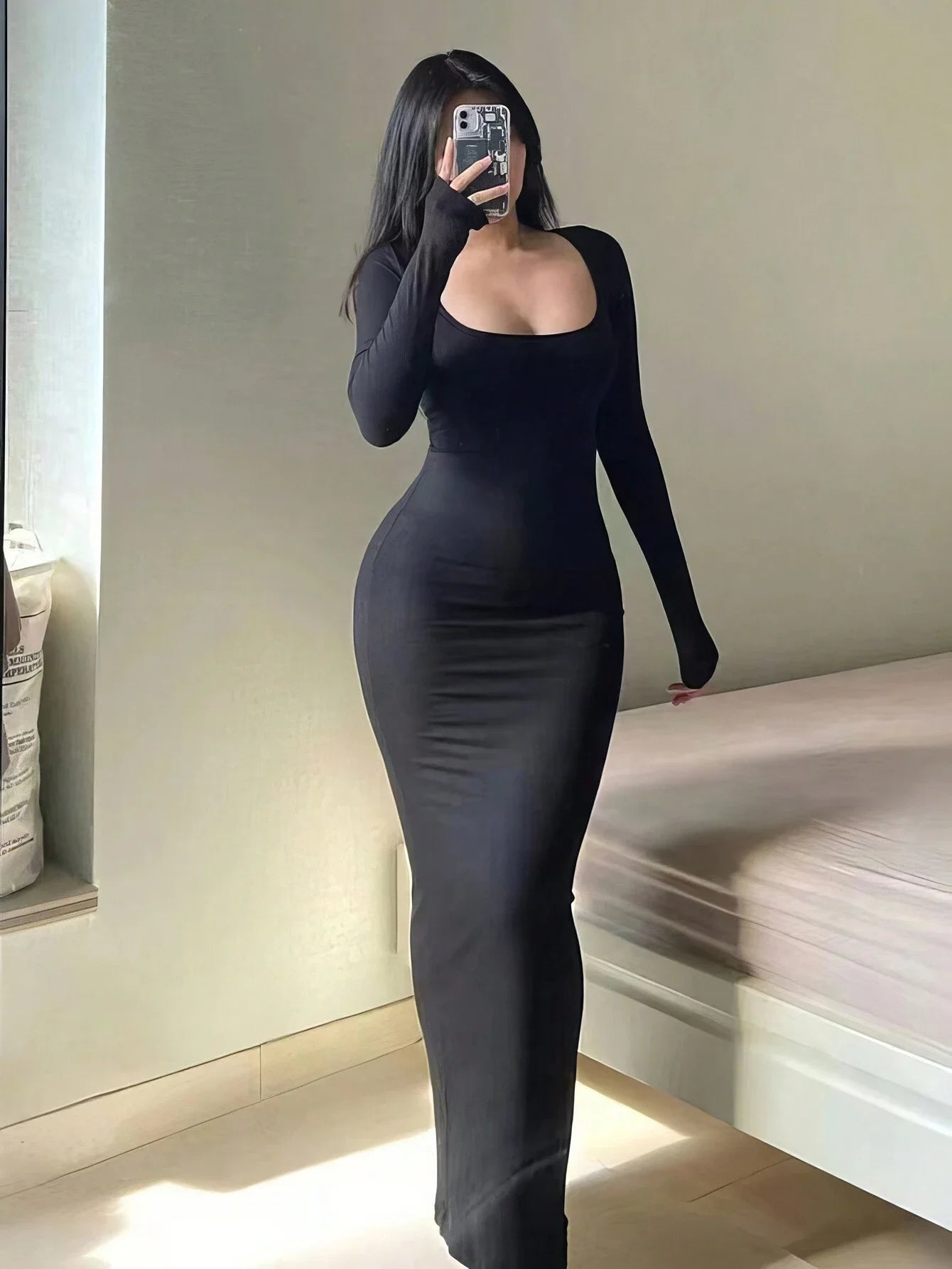 Long Sleeve Bodycon Midi Dress Isolde Rose