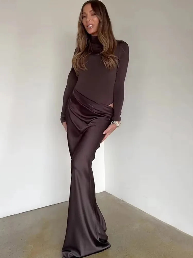 Satin One Shoulder Maxi Dress Celeste Rose
