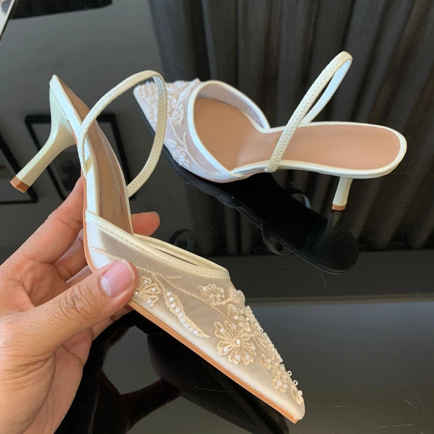 Embroidered Mesh Slingback Pumps Vivienne Rose