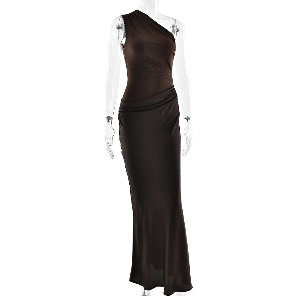 Satin One Shoulder Maxi Dress Celeste Rose