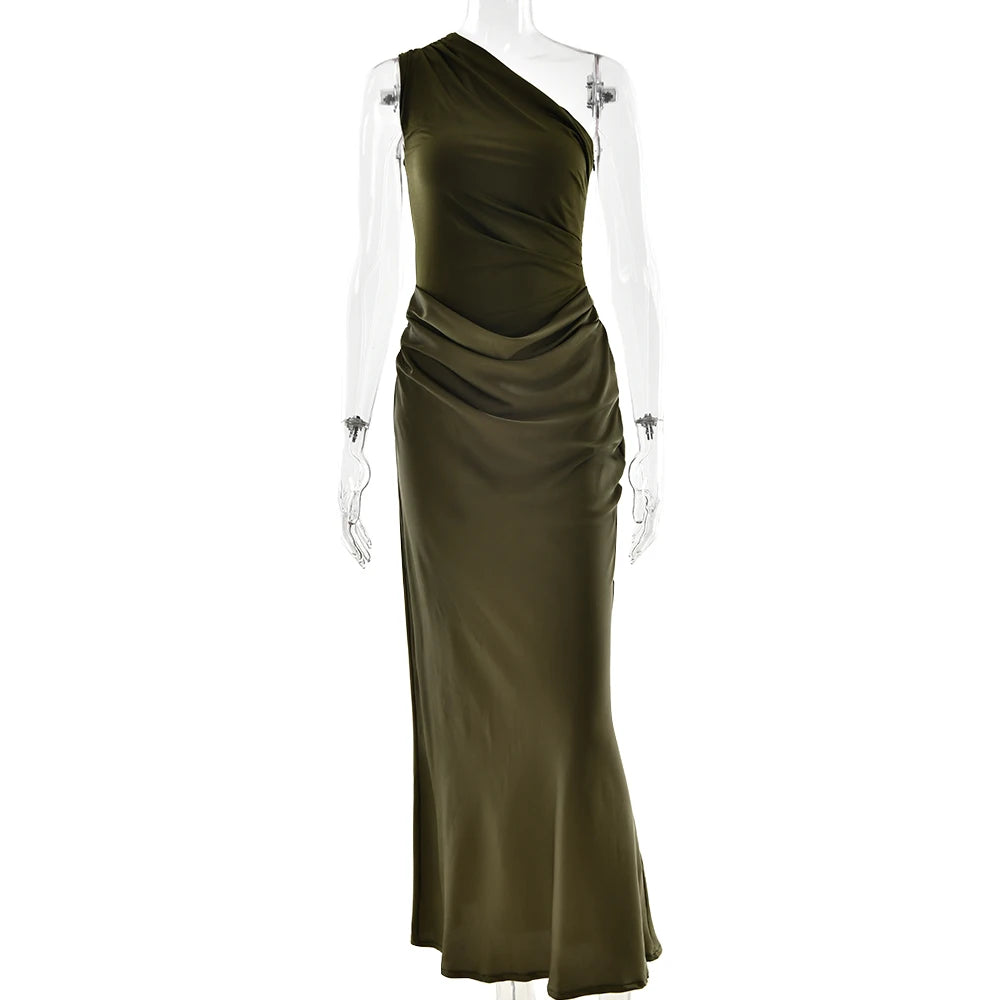 Satin One Shoulder Maxi Dress Celeste Rose