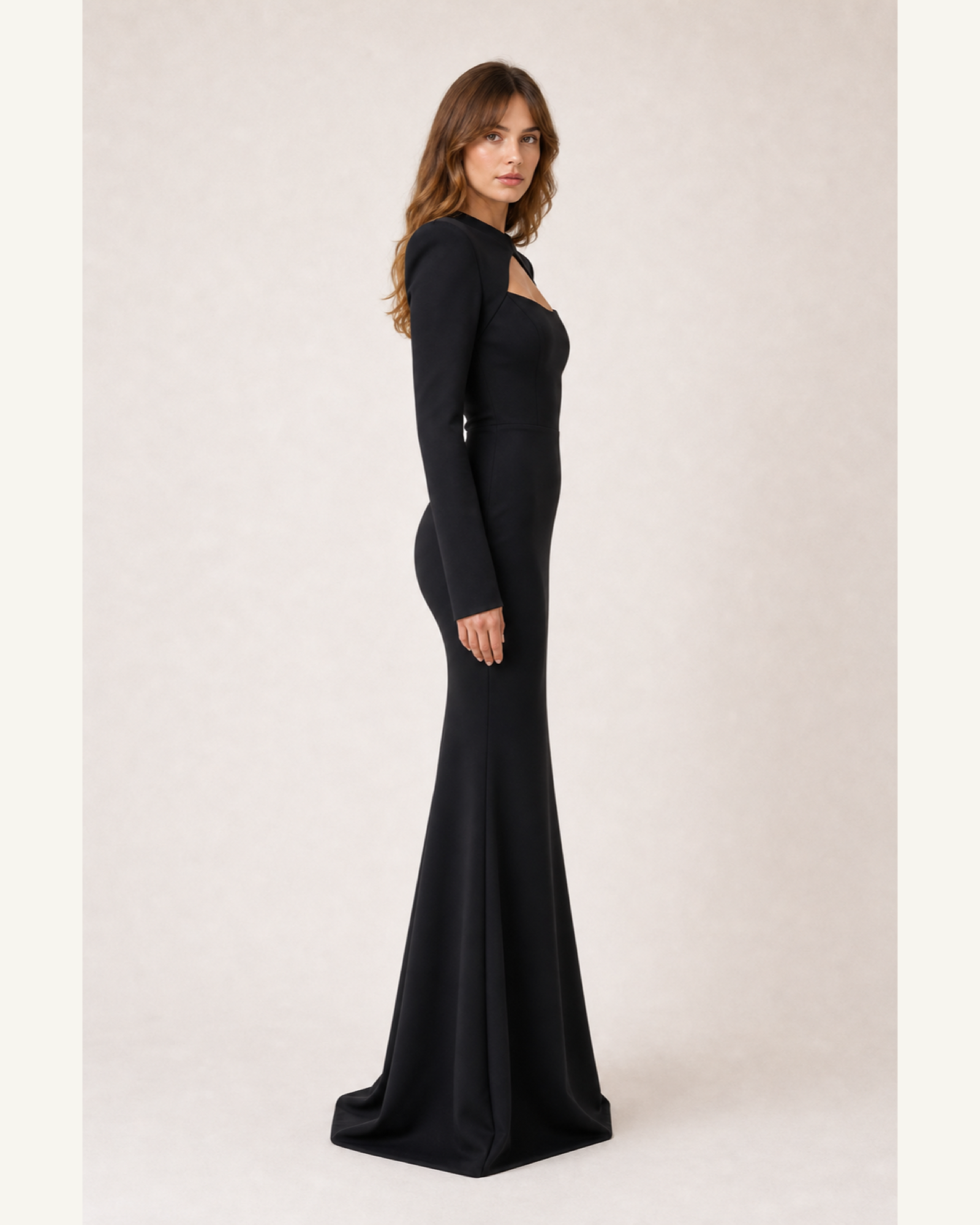 Long Sleeve Mermaid Prom Gown Amara Rose - Black - Left Profile