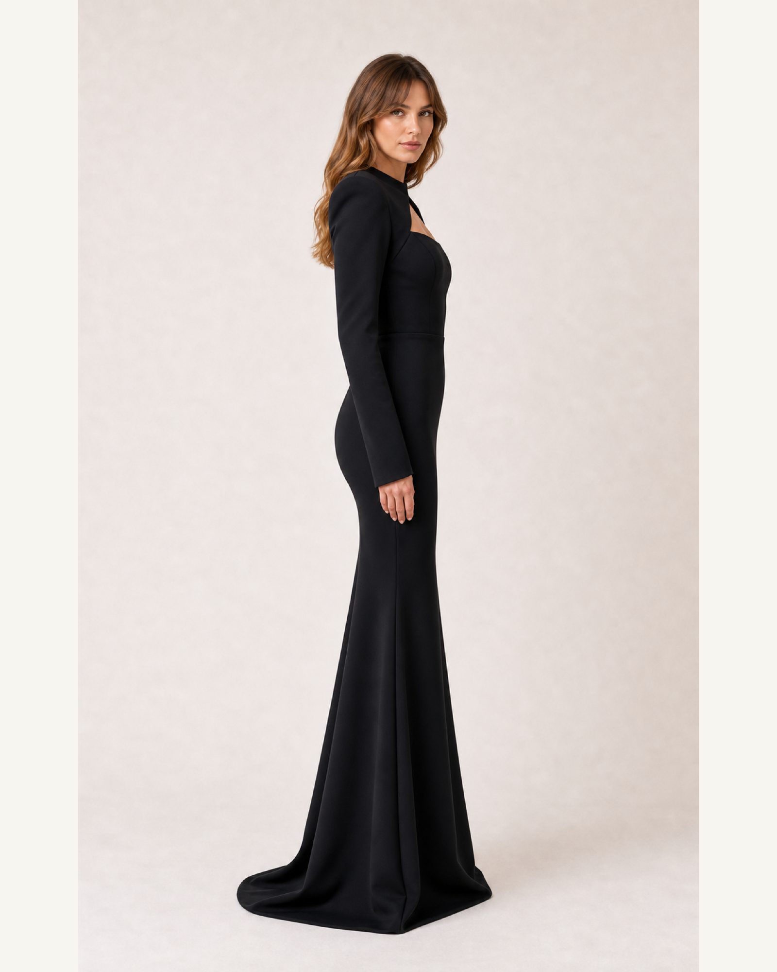Long Sleeve Mermaid Prom Gown Amara Rose - Black - Right Profile