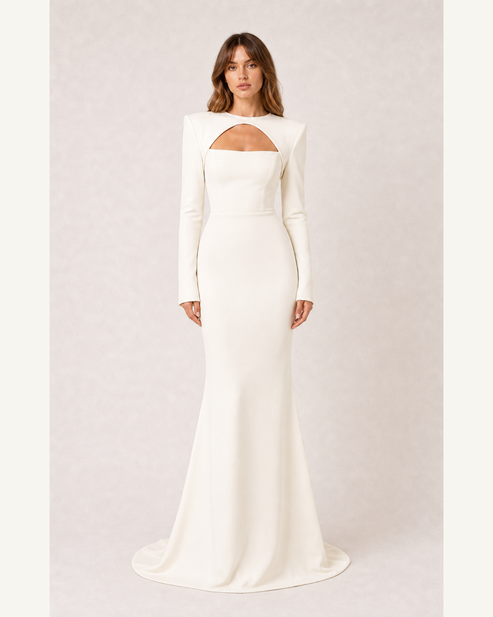 Long Sleeve Mermaid Prom Gown Amara Rose - Ivory - Front