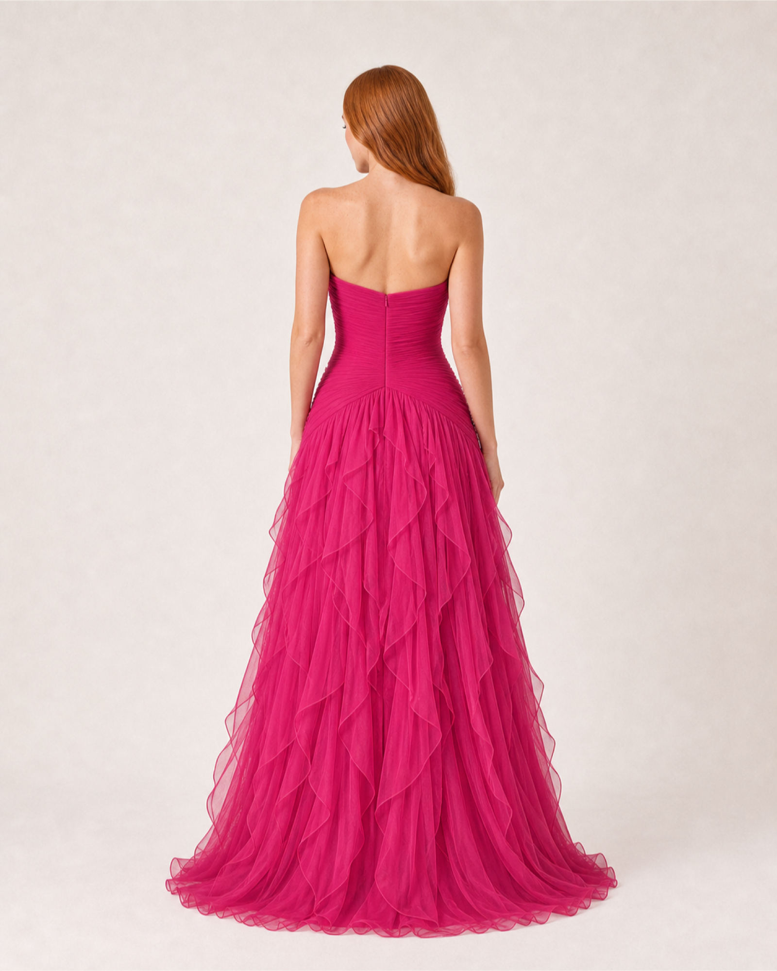 Ruffle Chiffon Prom Gown Arabella Rose - Fuchsia - Back