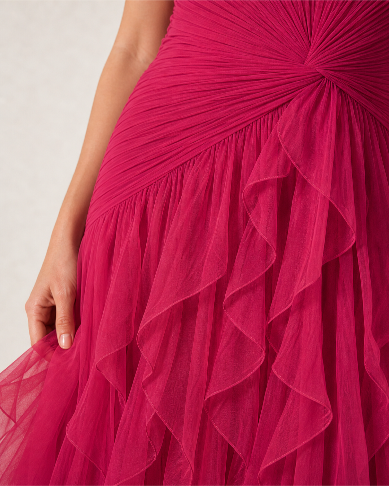 Ruffle Chiffon Prom Gown Arabella Rose - Fuchsia - Fabric Closeup