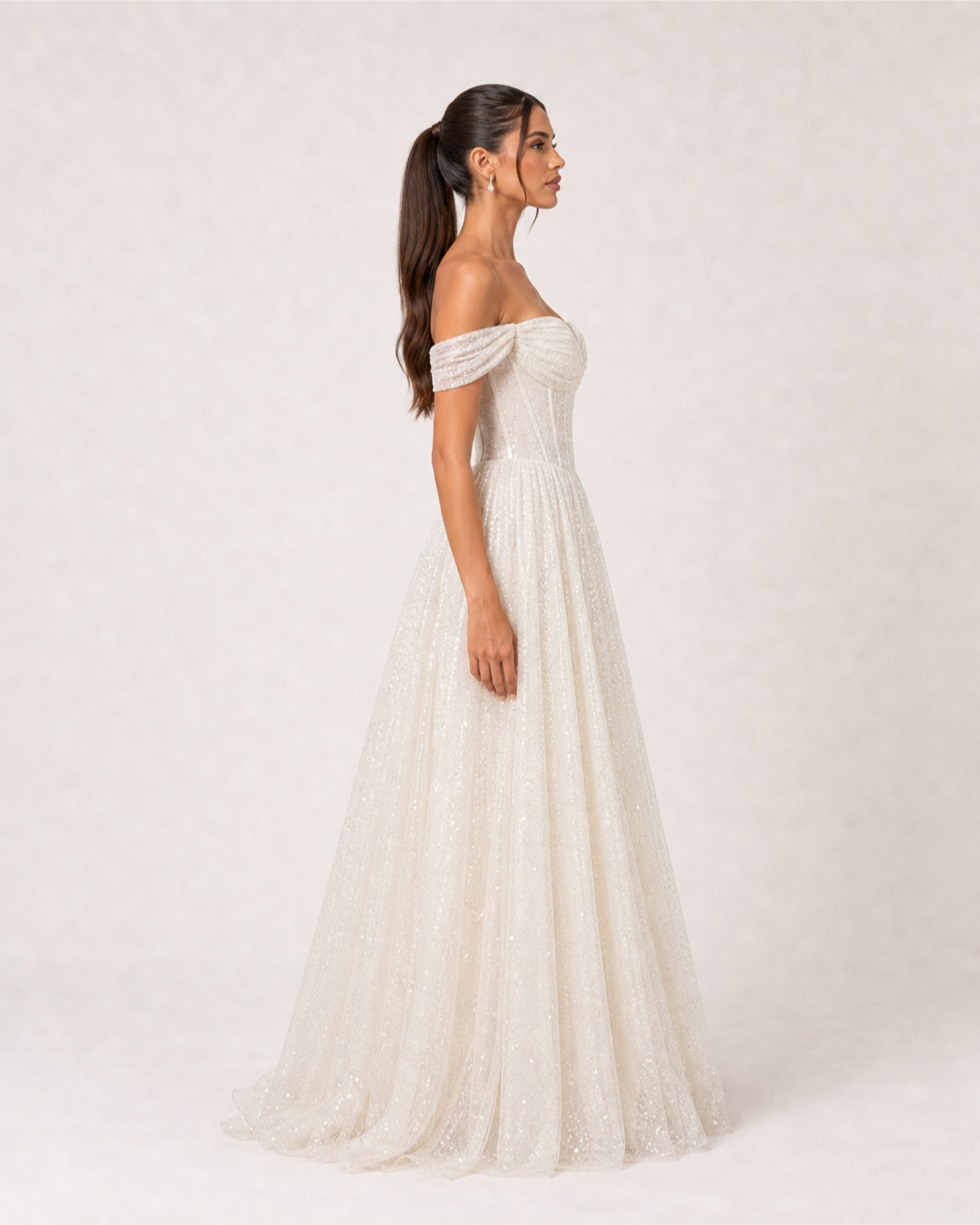 Glitter Tulle Prom Gown Estelle Rose - Ivory - Right Profile