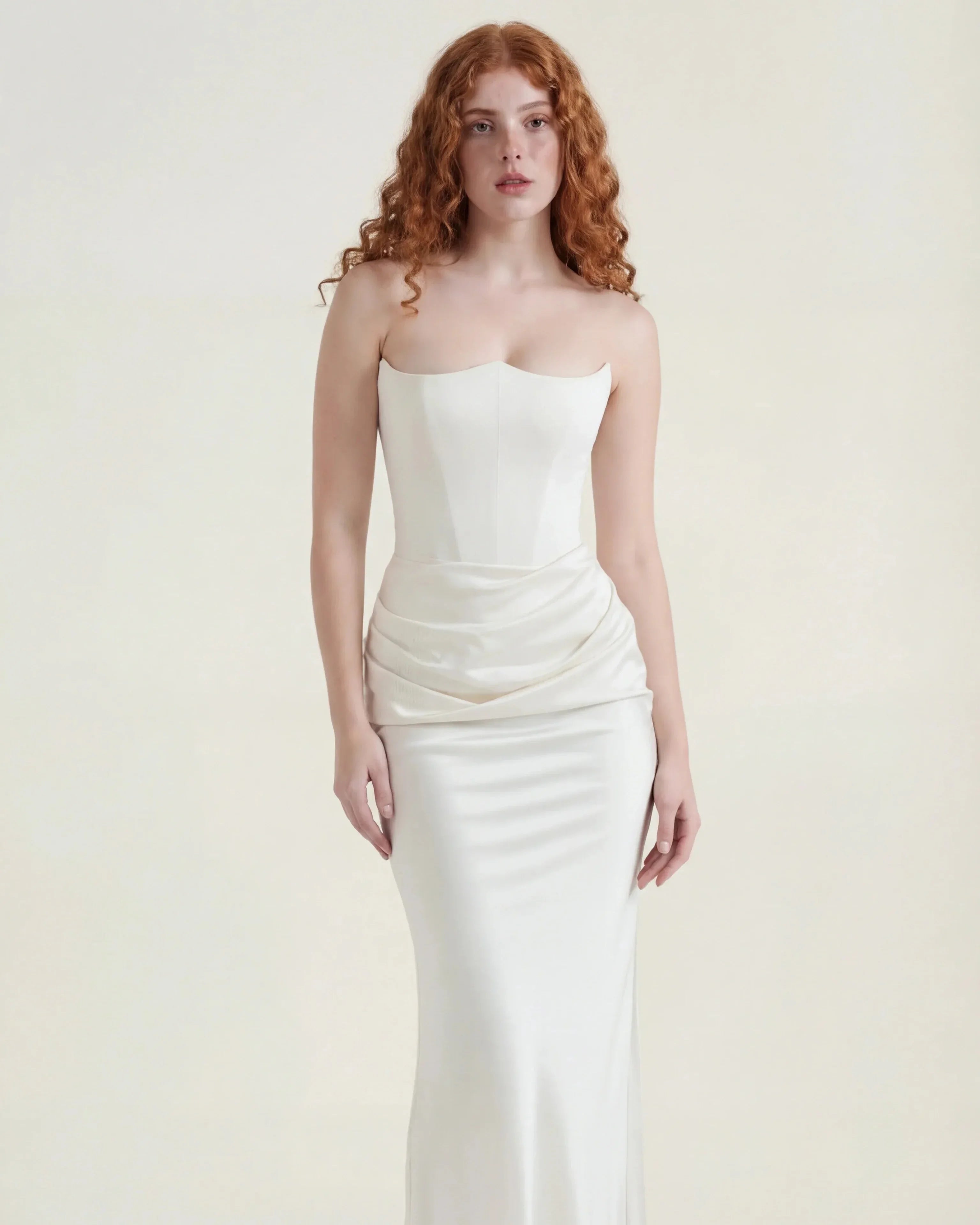 White satin maxi dress with cowl neckline, Delphine Rose by Rose & Mews