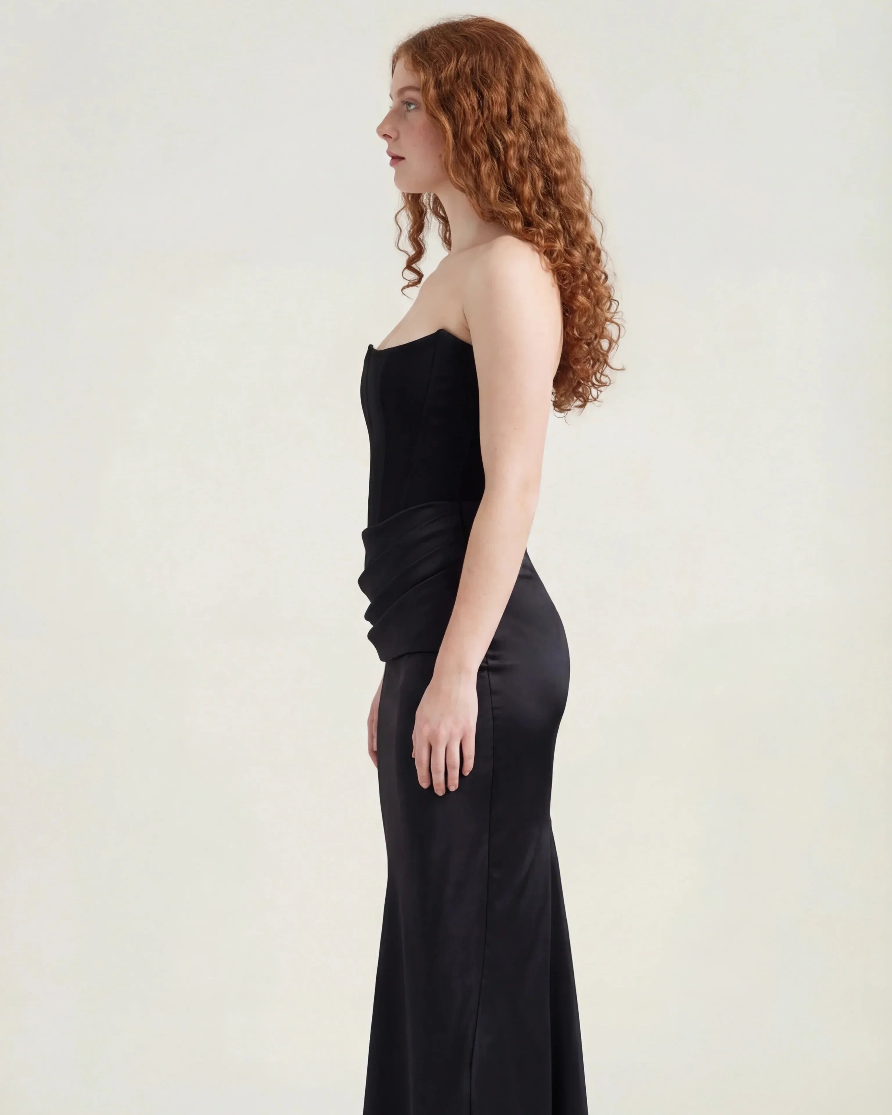 Black satin maxi dress with cowl neckline, Delphine Rose by Rose & Mews