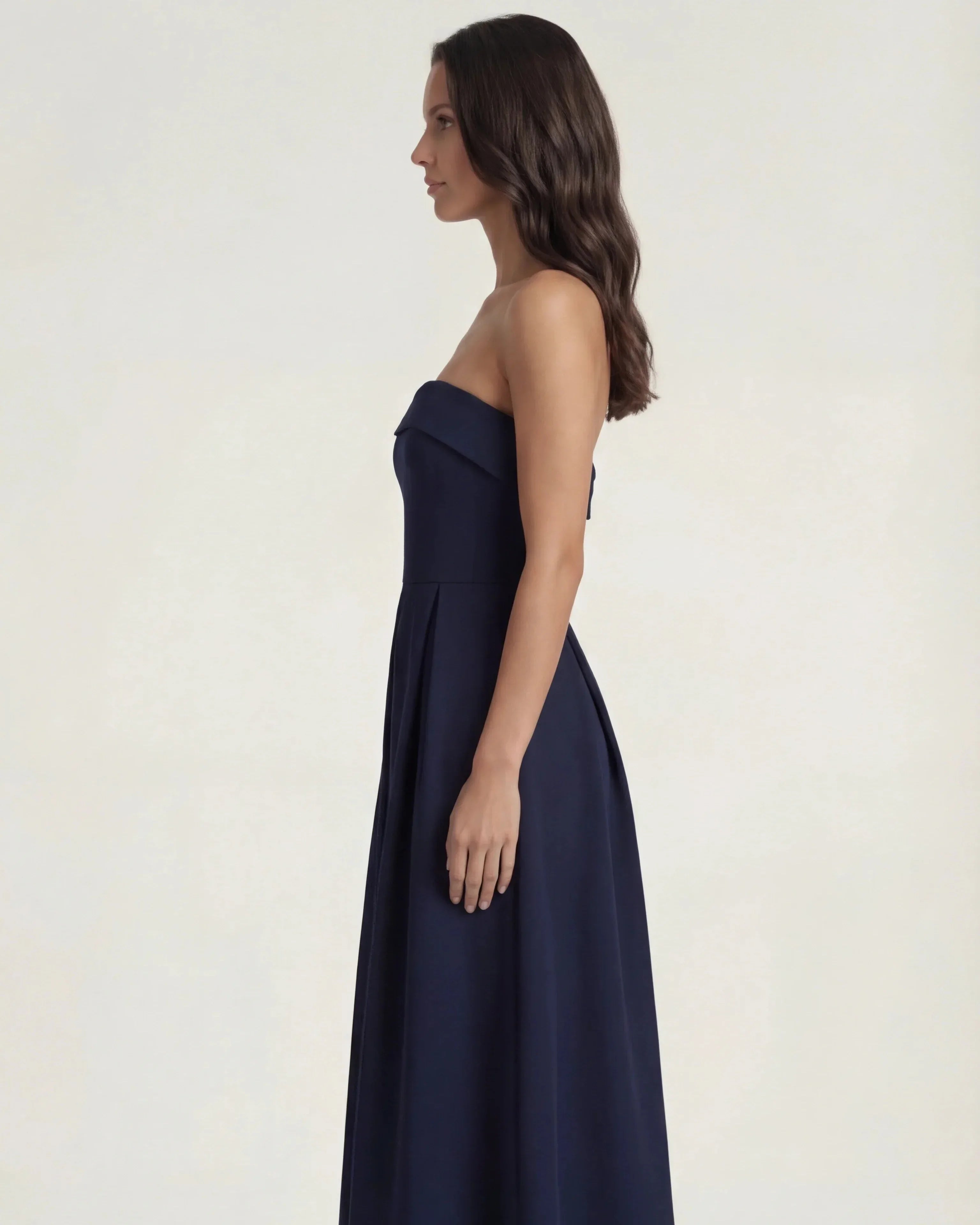 Navy Blue wrap midi dress with flattering draped fit, Penelope Rose by Rose & Mews