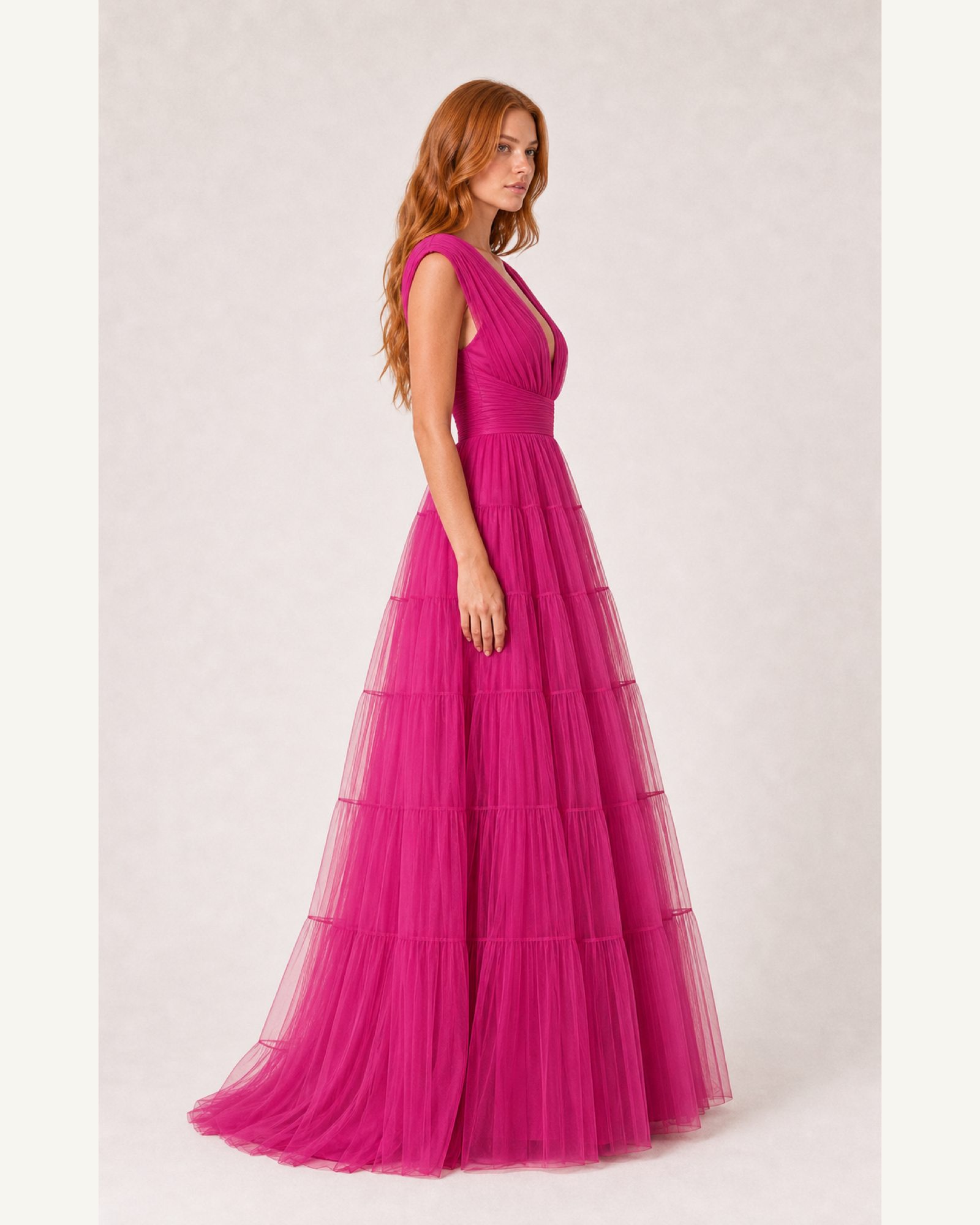 Fuchsia Pleated Prom Gown Florence Rose - Fuchsia - Left Profile