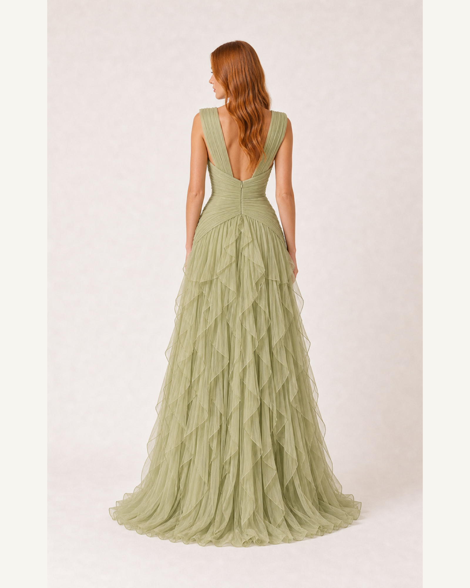 Fuchsia Pleated Prom Gown Florence Rose - Pistachio - Back