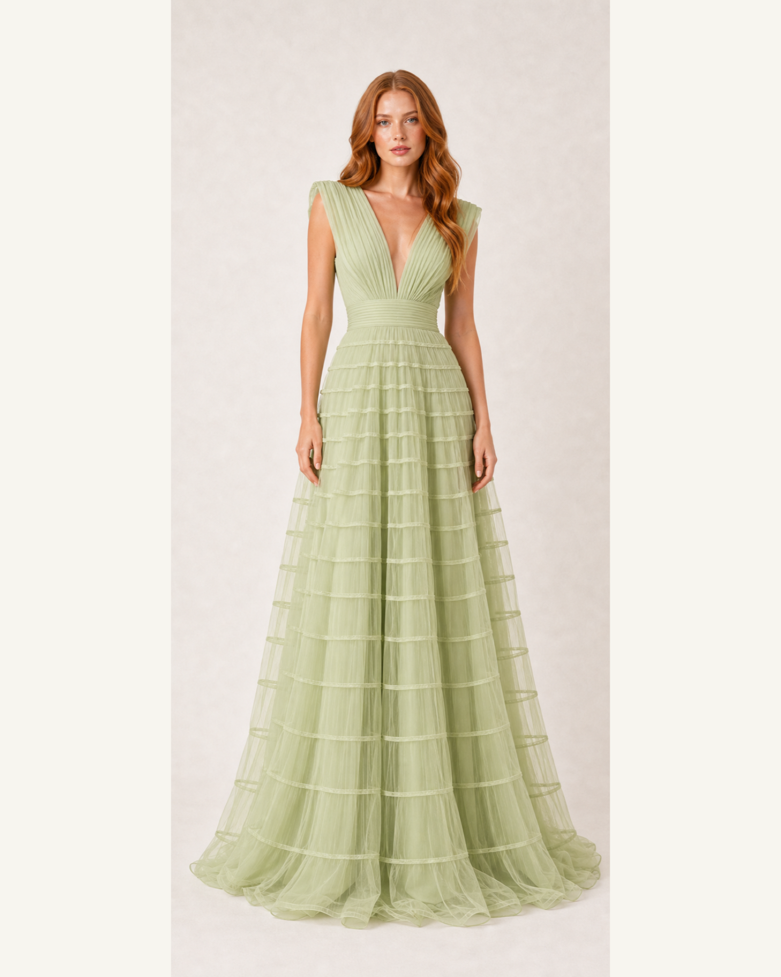 Fuchsia Pleated Prom Gown Florence Rose - Pistachio - Front
