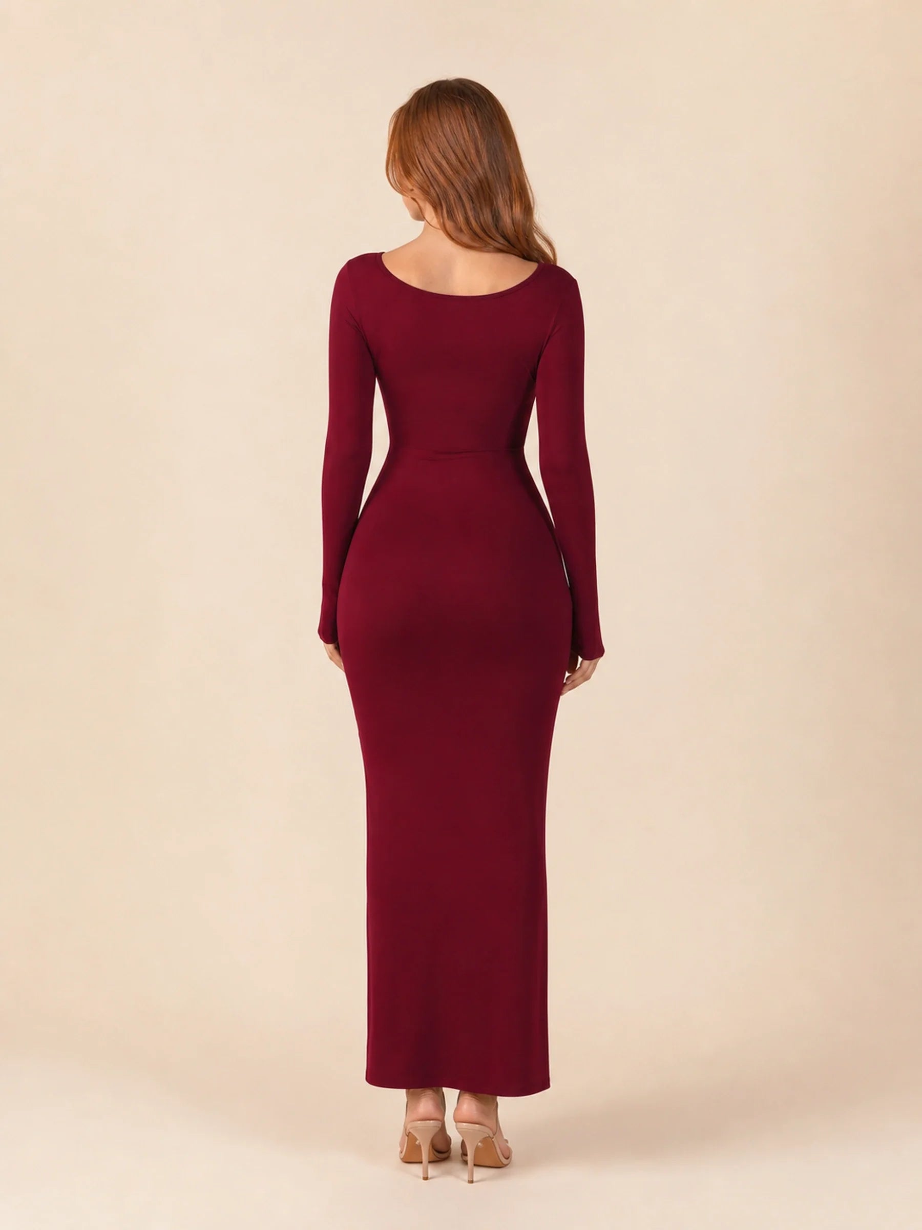 Long Sleeve Bodycon Midi Dress Isolde Rose - Claret - back
