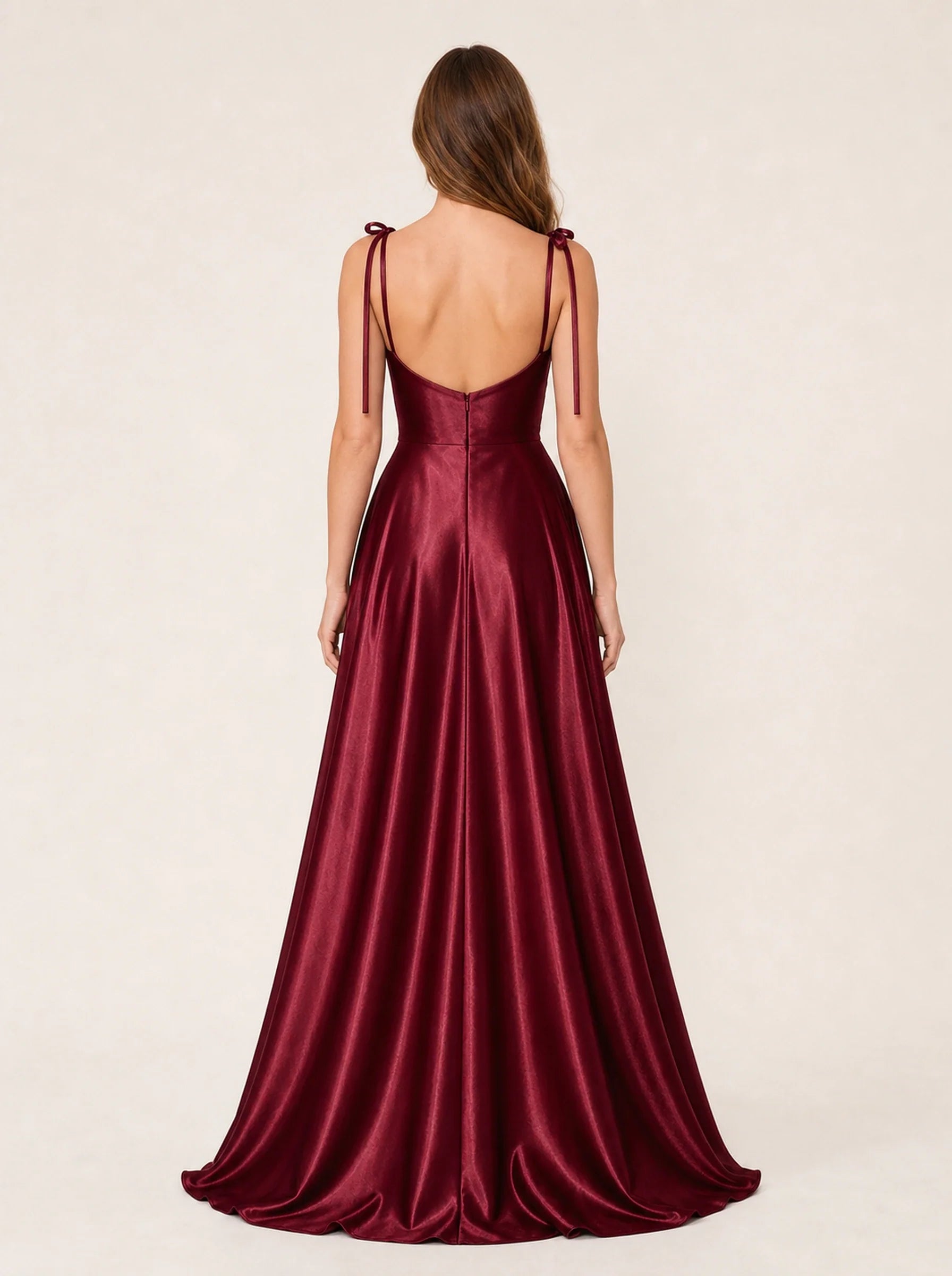 Satin A-Line Prom Gown Isabeau Rose - Burgundy - Back