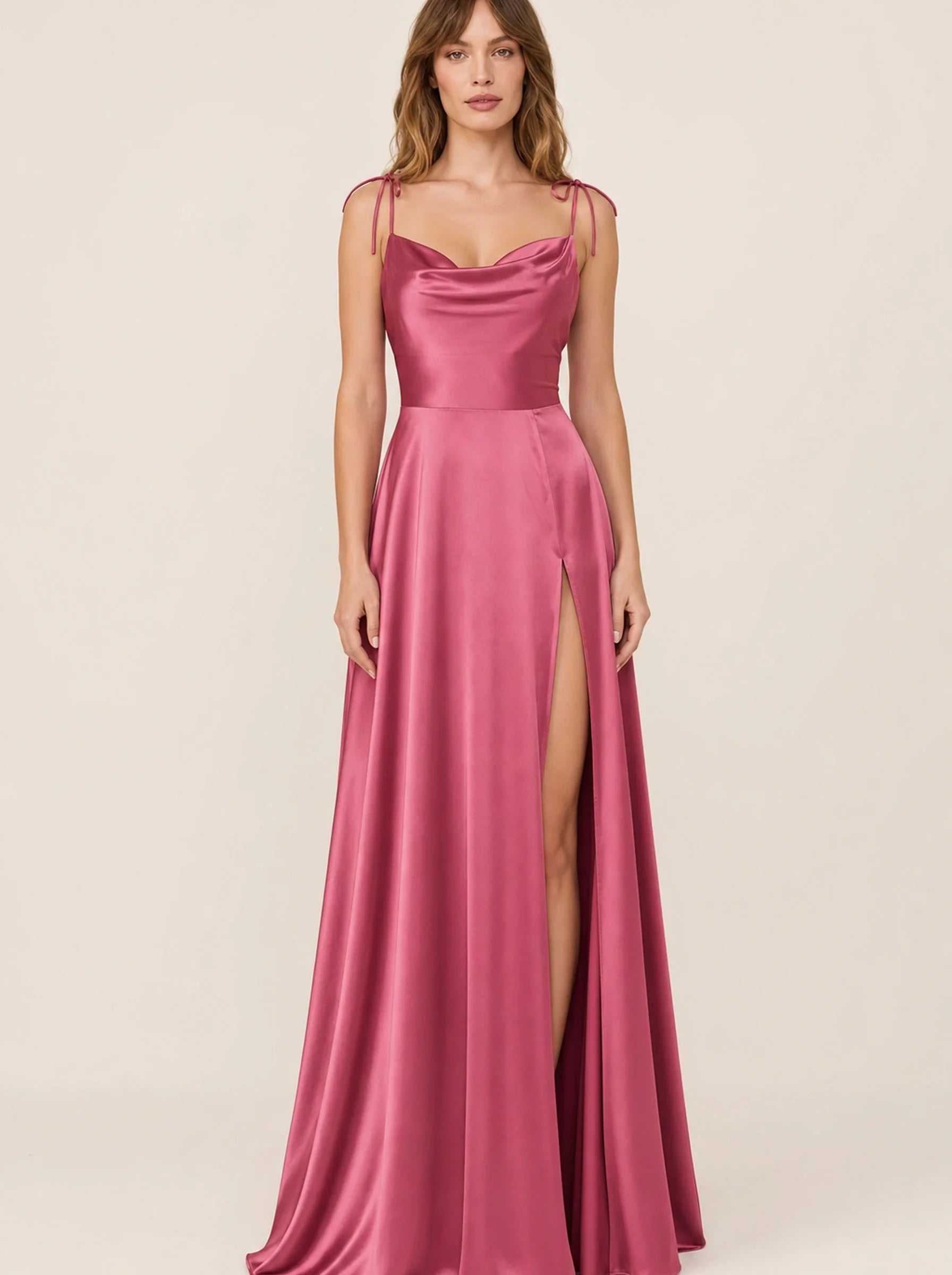 Satin A-Line Prom Gown Isabeau Rose - Dark Pink - Front