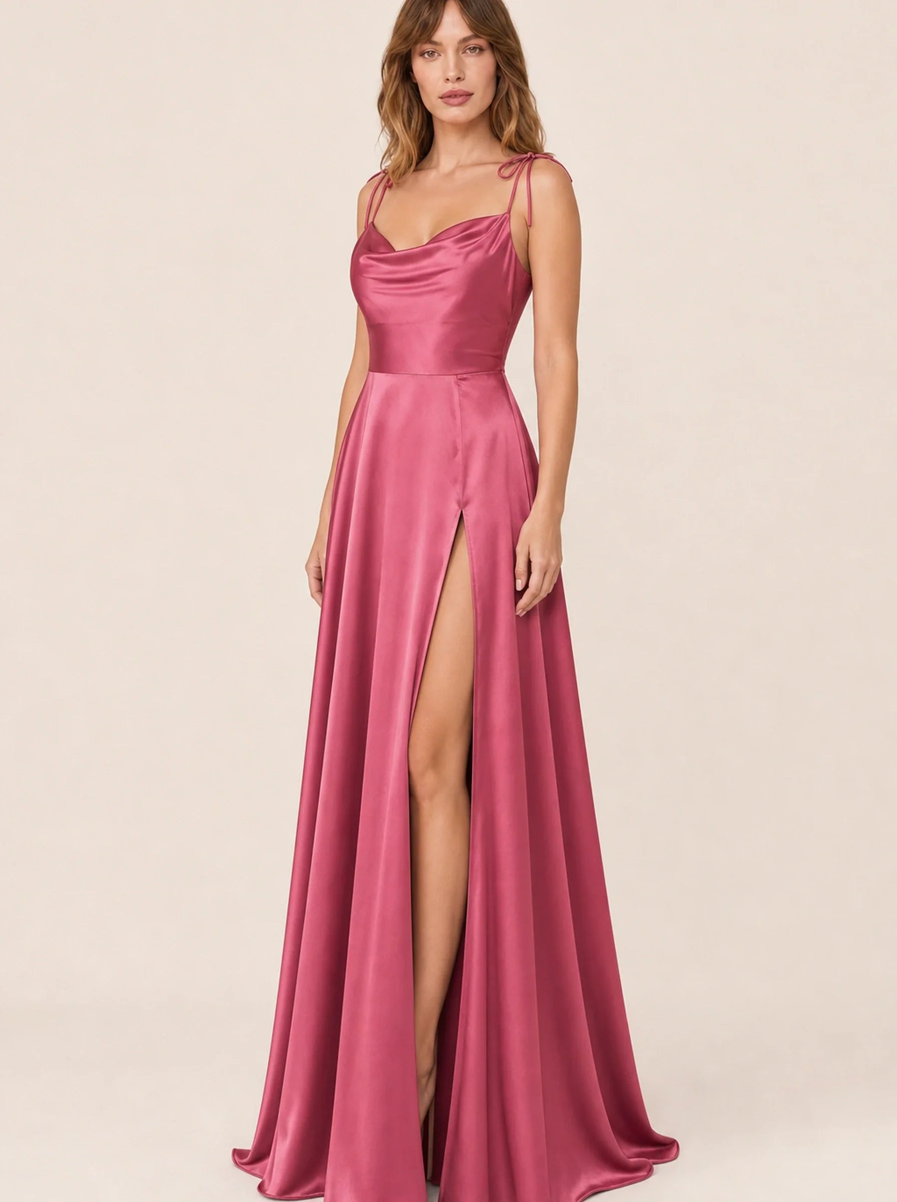 Satin A-Line Prom Gown Isabeau Rose - Dark Pink - Three Quarter