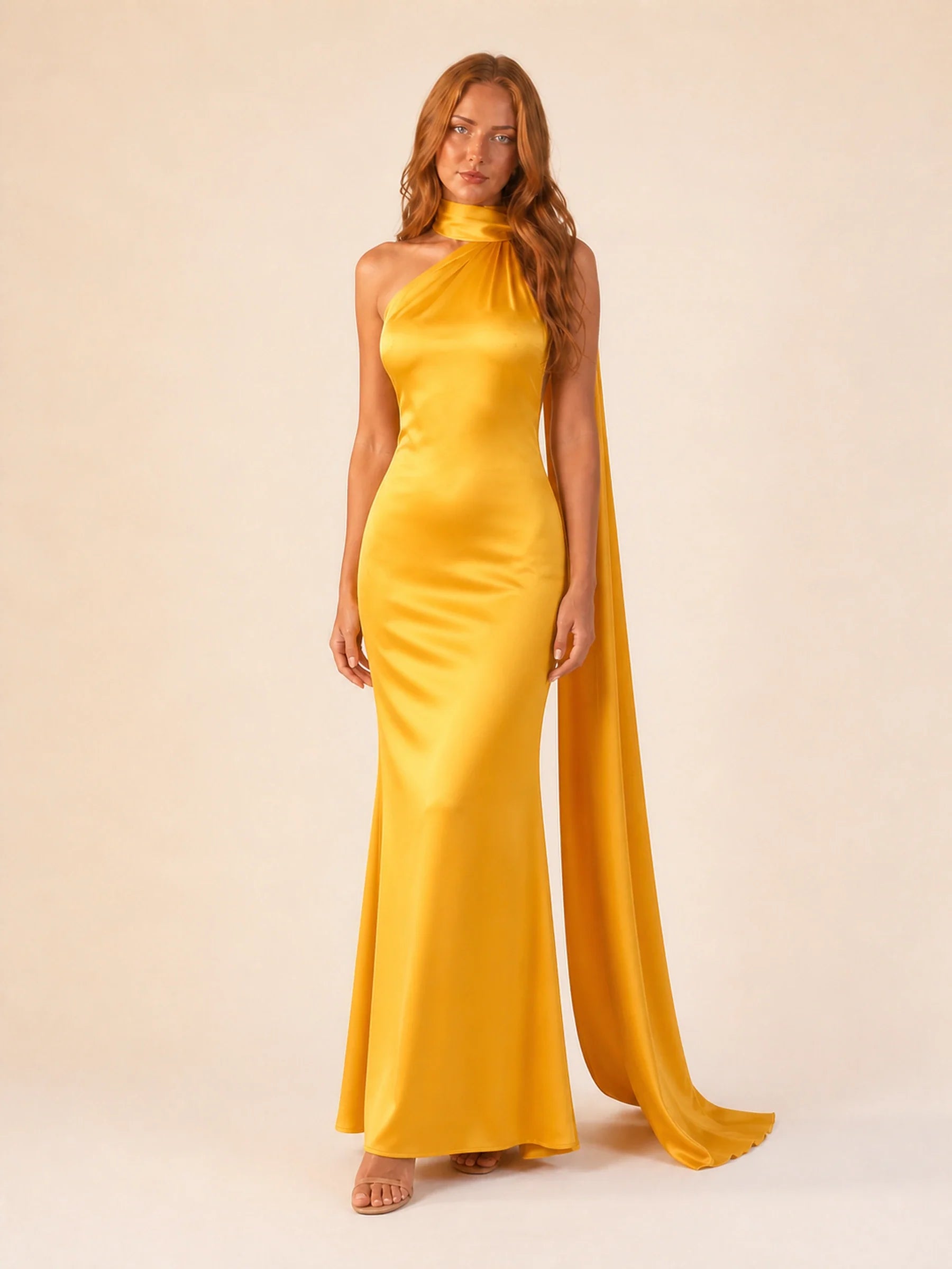 Satin Halter Dress Margot Rose - Yellow - alt front