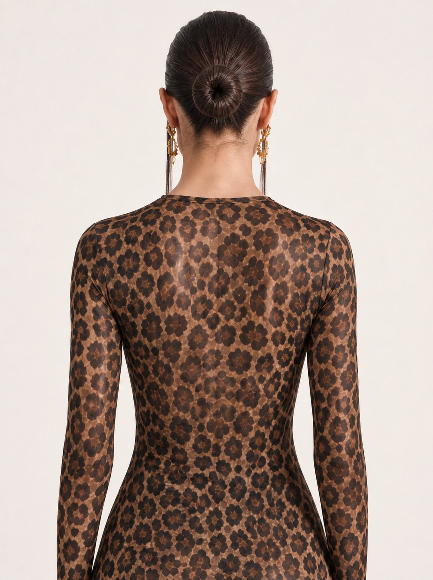 Mesh Leopard Print Maxi Dress Valentina Rose - Leopard - Back Close Up