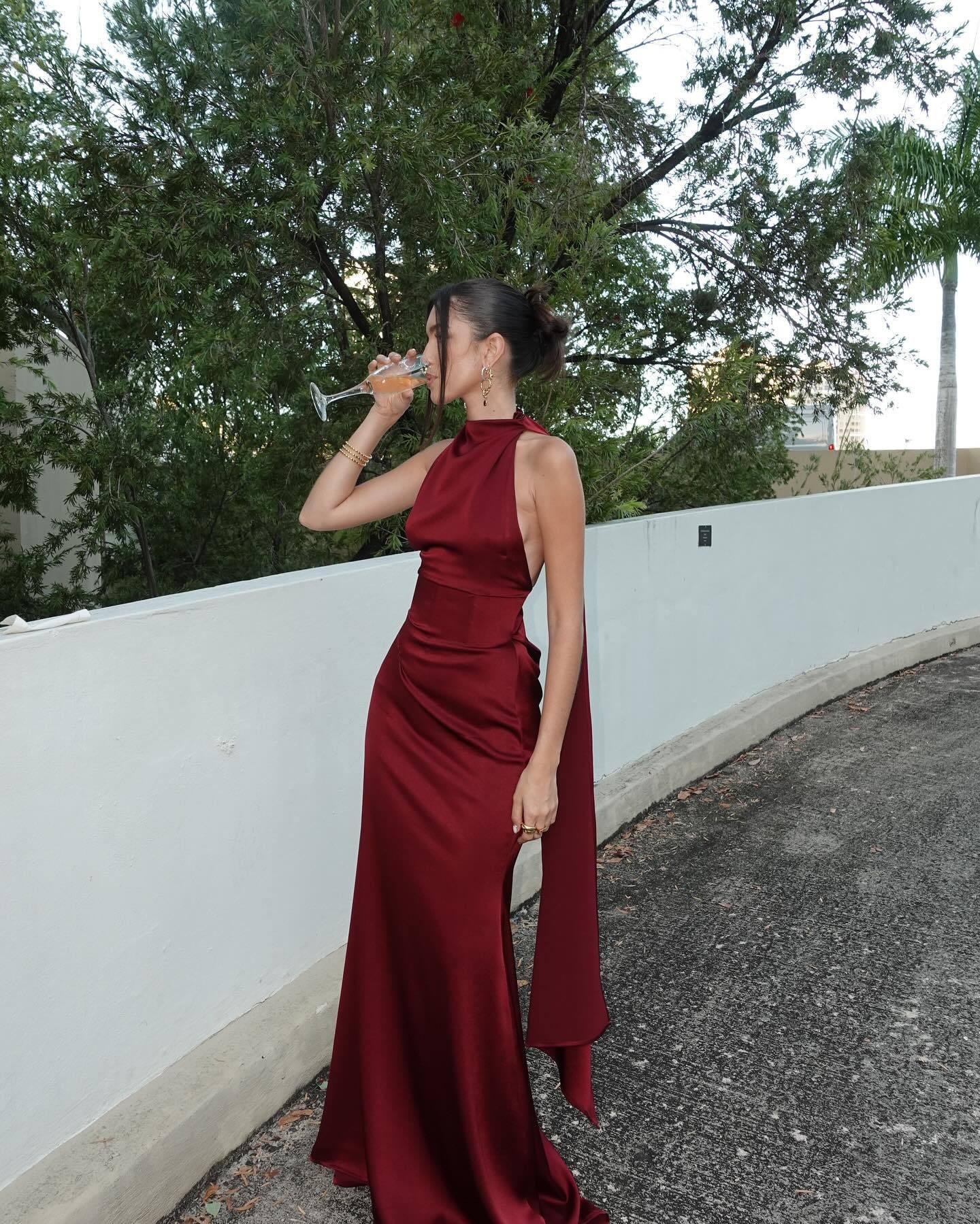 Satin Slip Maxi Dress Seraphina Rose - Rose & Mews