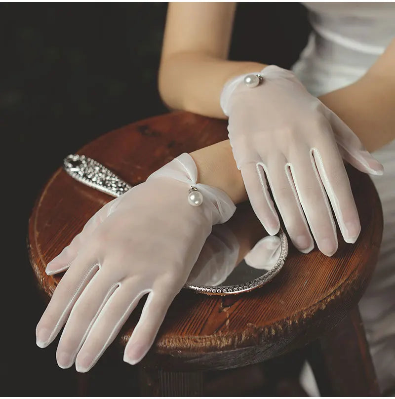 Pearl Beaded Tulle Wrist Gloves Odette Rose