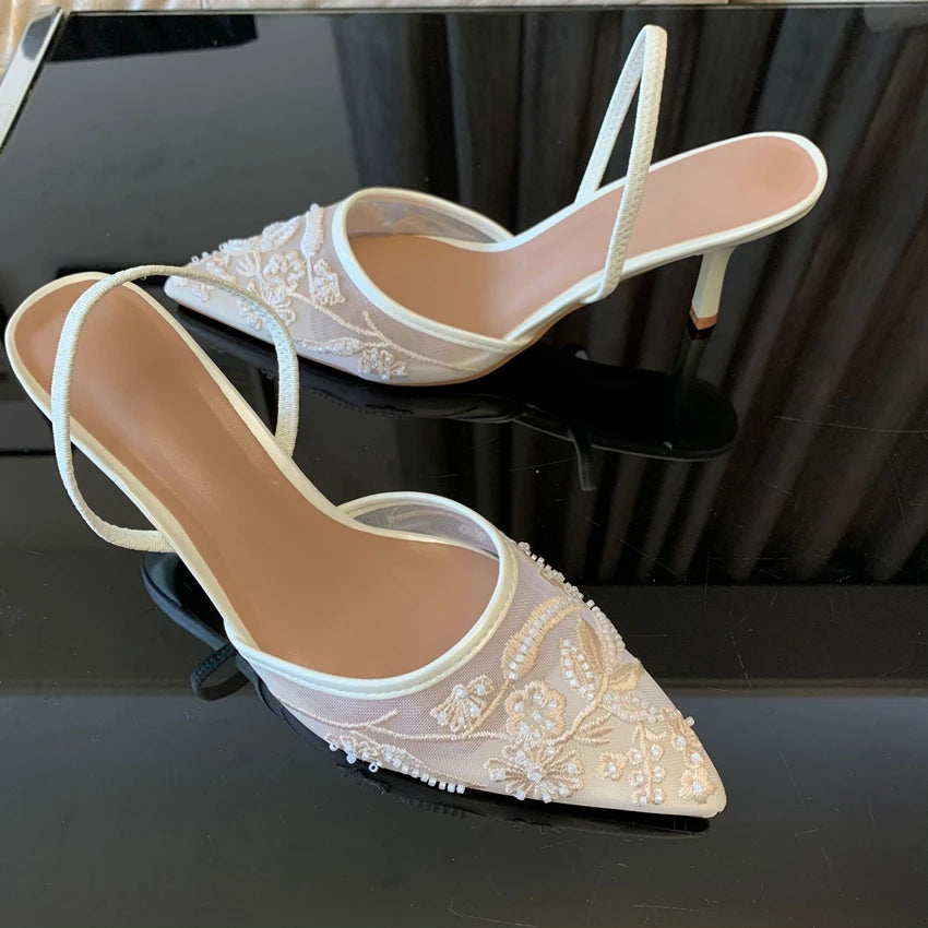 Embroidered Mesh Slingback Pumps Vivienne Rose