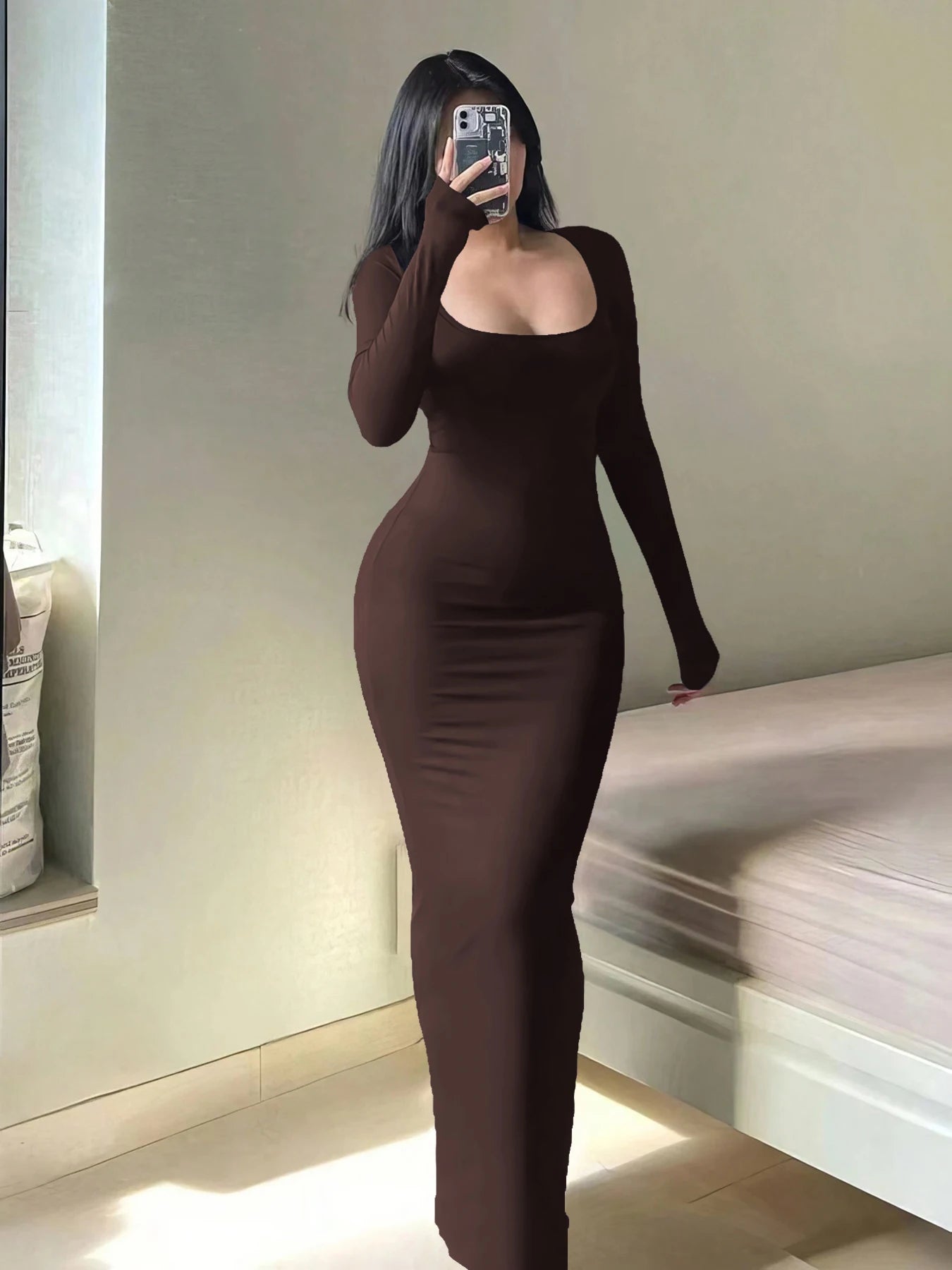 Long Sleeve Bodycon Midi Dress Isolde Rose