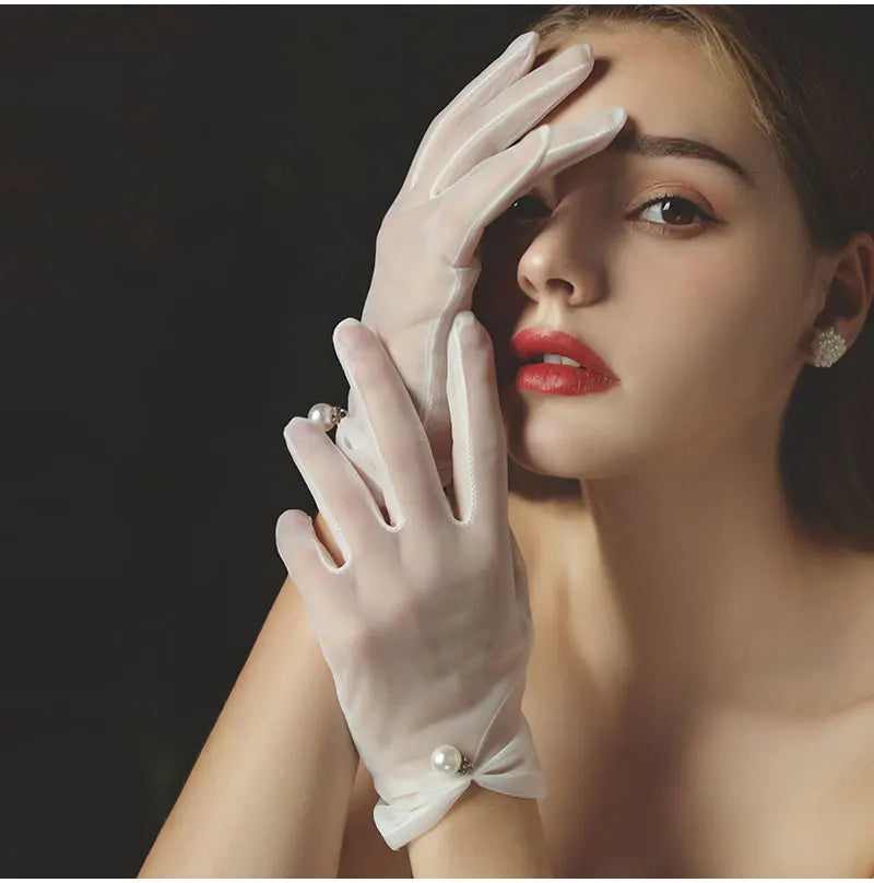 Pearl Beaded Tulle Wrist Gloves Odette Rose