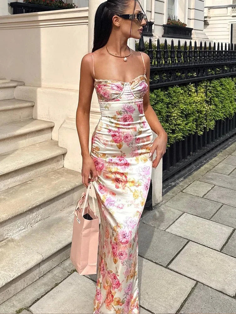 Floral Spaghetti Strap Maxi Dress Celeste Rose