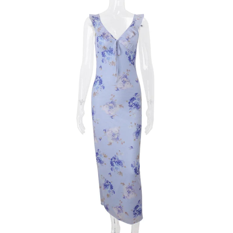 Floral Print Backless Maxi Dress Solène Rose