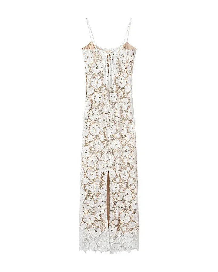 White cut out maxi dress with lace-up open back, Rosalie Rose by Rose & Mews