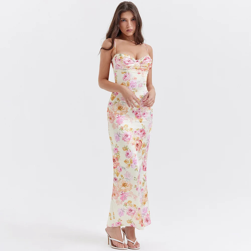 Floral Spaghetti Strap Maxi Dress Celeste Rose