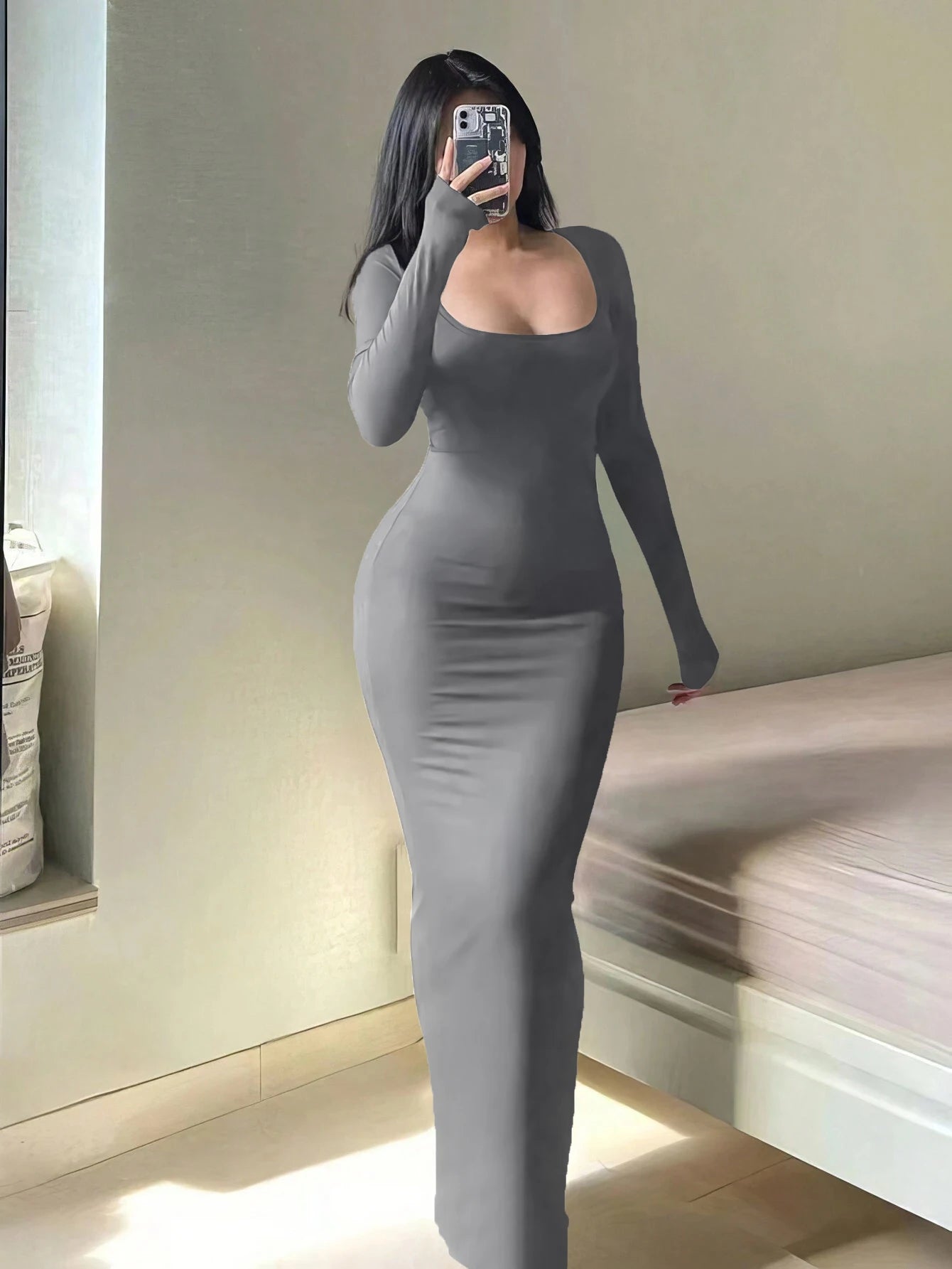 Long Sleeve Bodycon Midi Dress Isolde Rose