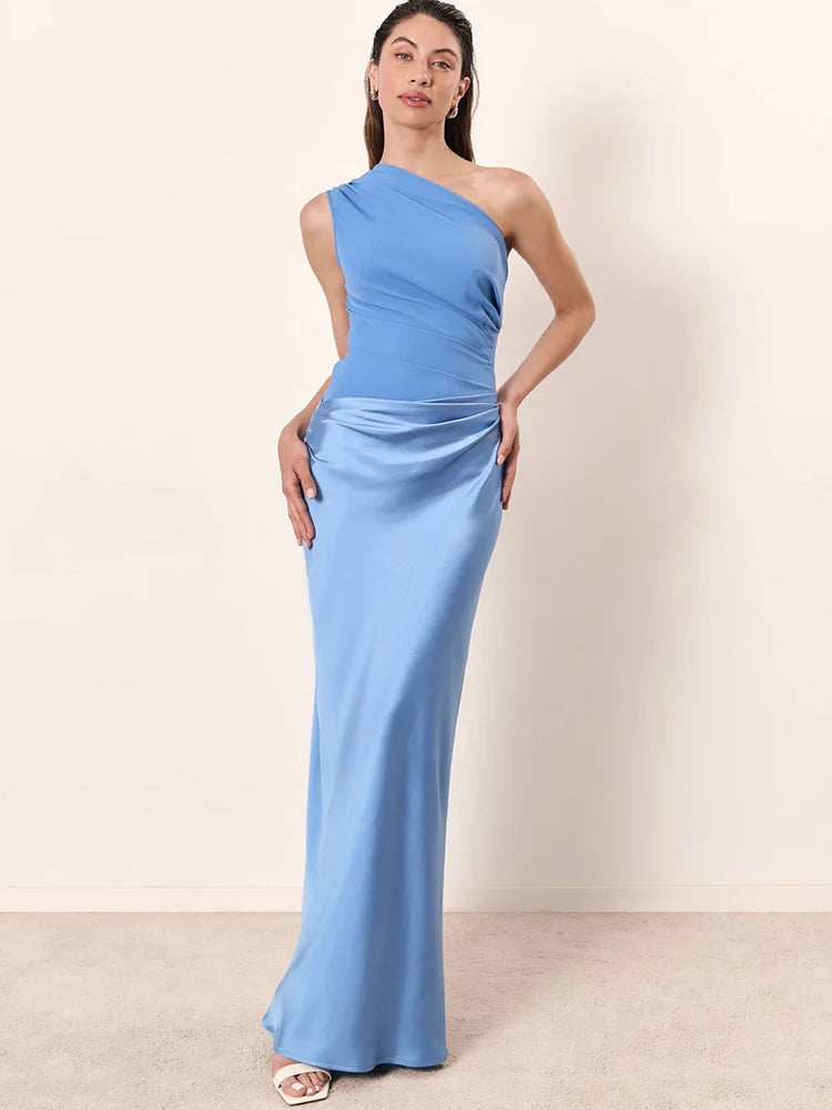 Satin One Shoulder Maxi Dress Celeste Rose