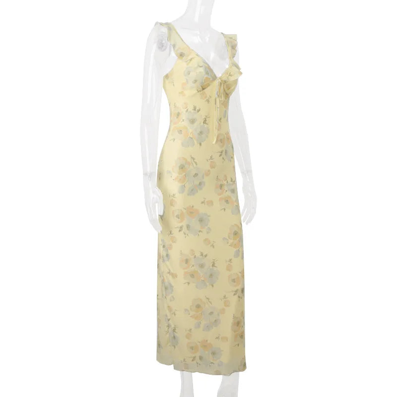 Floral Print Backless Maxi Dress Solène Rose