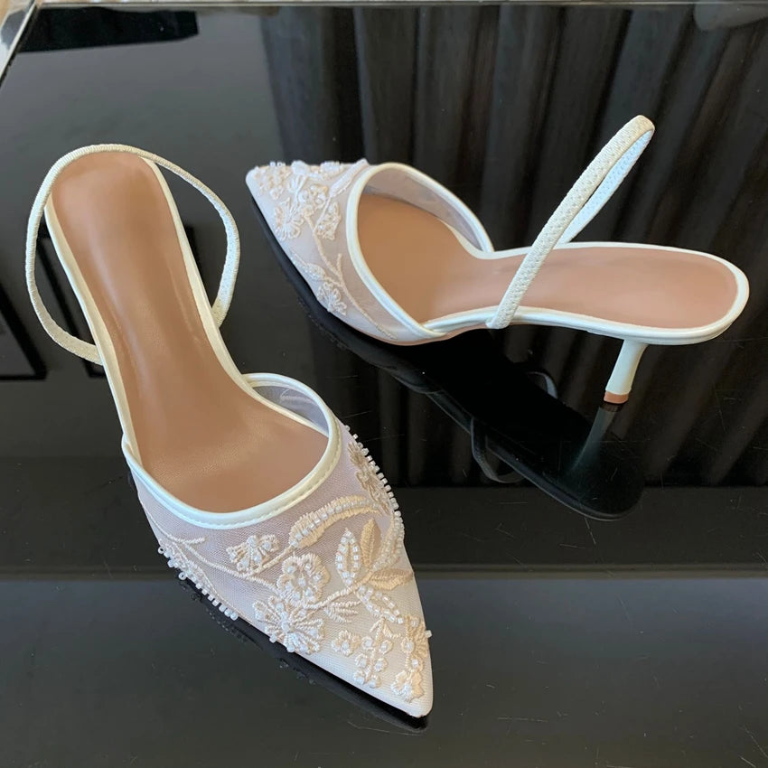 Embroidered Mesh Slingback Pumps Vivienne Rose