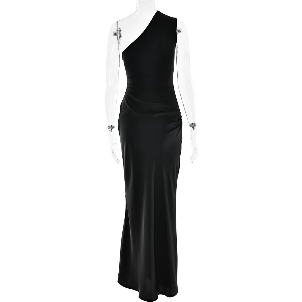 Satin One Shoulder Maxi Dress Celeste Rose