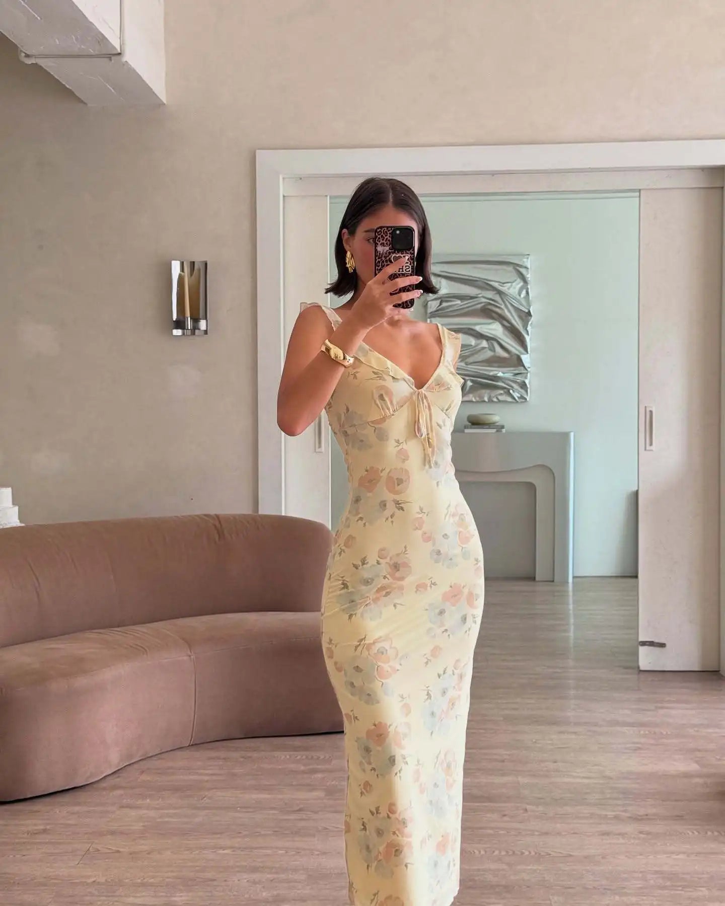 Floral Print Backless Maxi Dress Solène Rose