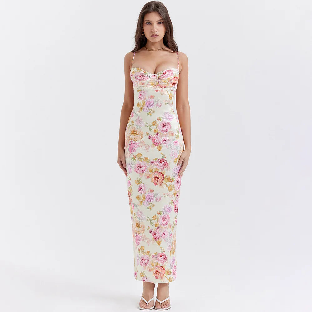 Floral Spaghetti Strap Maxi Dress Celeste Rose