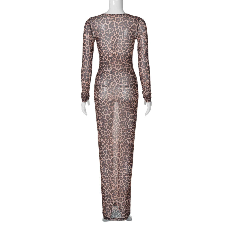 Mesh Leopard Print Maxi Dress Valentina Rose