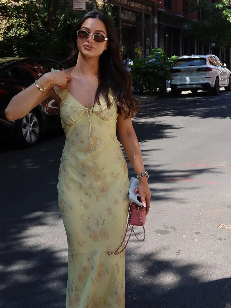 Floral Print Backless Maxi Dress Solène Rose